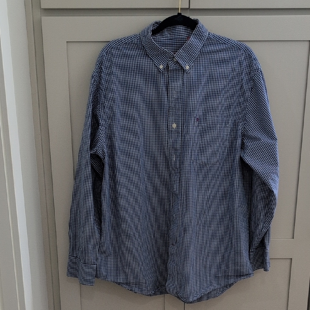 Izod Blue and White Checkered Button Down Shirt